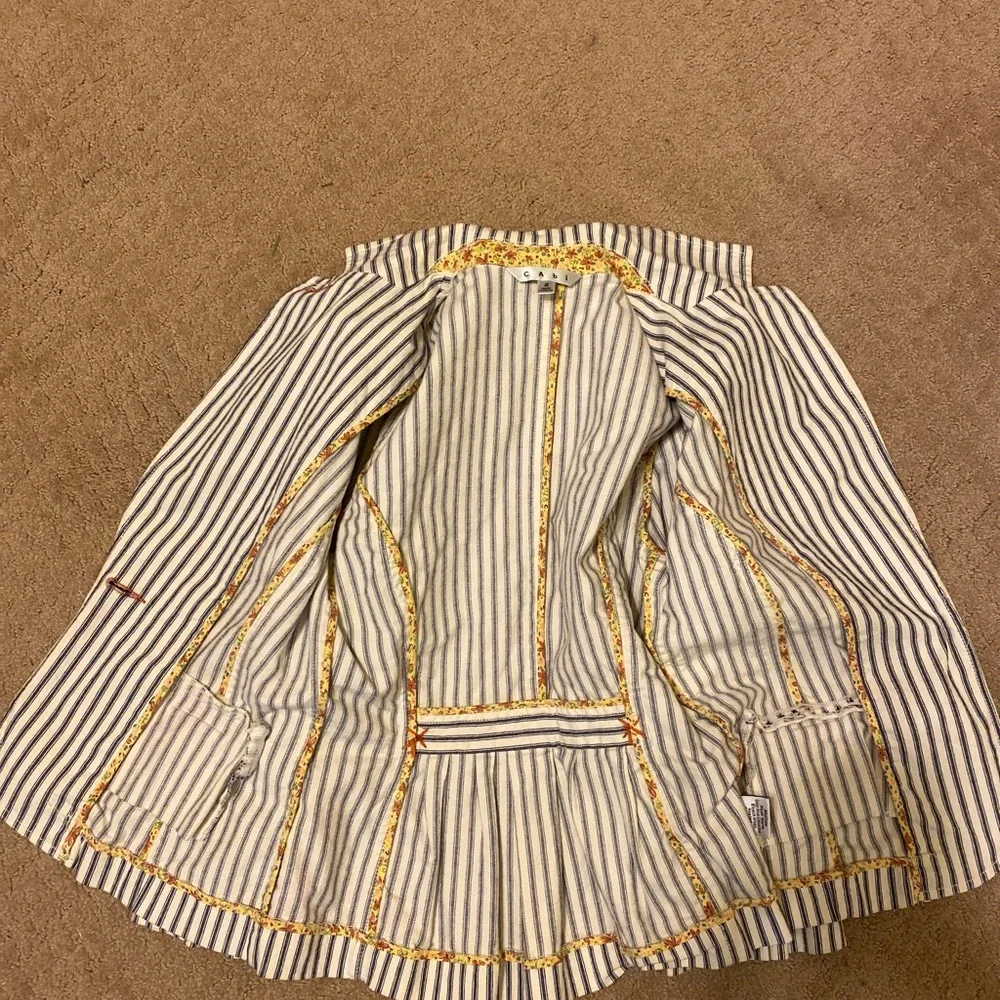 CAbi - Striped Women's Blue & White 3/4 Sleeves Blazer, Size: 2